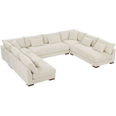 Unique XXL-hoekbank met hoek links van beige ribfluweel SPERONE - Beige Unique XXL-hoekbank met hoek links van beige ribfluweel SPERONE - Beige