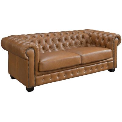 Unique Chesterfield 3-zitsbank BRENTON 100% buffelleer - Vintage caramel - Camel Unique Chesterfield 3-zitsbank BRENTON 100% buffelleer - Vintage caramel - Camel