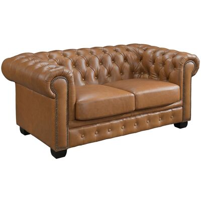 Unique Chesterfield 2-zitsbank BRENTON 100% buffelleer - Vintage caramel - Camel Unique Chesterfield 2-zitsbank BRENTON 100% buffelleer - Vintage caramel - Camel