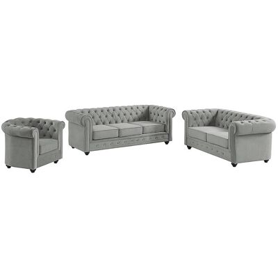Unique Zitbank en fauteuil CHESTERFIELD - velours - lichtgrijs - Lichtgrijs Unique Zitbank en fauteuil CHESTERFIELD - velours - lichtgrijs - Lichtgrijs