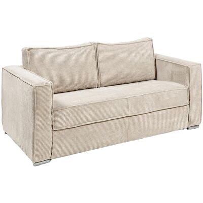 Unique Driezitsslaapbank express van beige ribfluweel - Slaapoppervlak 140 cm - Matras 14 cm LORETO - Beige Unique Driezitsslaapbank express van beige ribfluweel - Slaapoppervlak 140 cm - Matras 14 cm LORETO - Beige