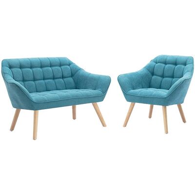 Unique Tweezitsbank en fauteuil CASERTA - Stof - Blauw - Turquoise Unique Tweezitsbank en fauteuil CASERTA - Stof - Blauw - Turquoise