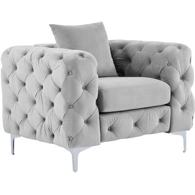 Unique Chesterfield-fauteuil van lichtgrijs velours EDWINA - Lichtgrijs Unique Chesterfield-fauteuil van lichtgrijs velours EDWINA - Lichtgrijs