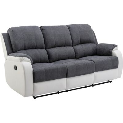 Unique Driezits-relaxbank van microvezel en grijs en wit kunstleer BRODY - Grijs, Wit Unique Driezits-relaxbank van microvezel en grijs en wit kunstleer BRODY - Grijs, Wit