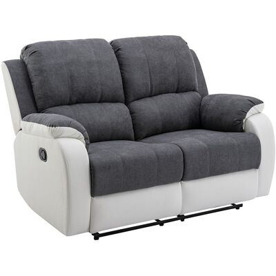 Unique Tweezits-relaxbank van microvezel en grijs en wit kunstleer BRODY - Grijs, Wit Unique Tweezits-relaxbank van microvezel en grijs en wit kunstleer BRODY - Grijs, Wit