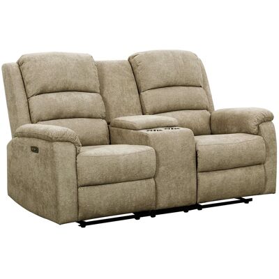 Unique Elektrische relax-tweezitsbank van taupe stof met plankje NEVERS - Taupe Unique Elektrische relax-tweezitsbank van taupe stof met plankje NEVERS - Taupe