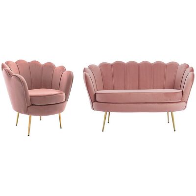 Unique Zitbank 2 personen en fauteuil in schelpvorm in roze fluweel DANDELION - Roze Unique Zitbank 2 personen en fauteuil in schelpvorm in roze fluweel DANDELION - Roze