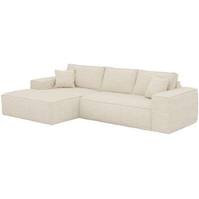 Unique Express-hoekslaapbank met hoek links van beige ribfluweel - Bed 140 cm - Matras 13 cm met vormgeheugen - AMELIA - Beige Unique Express-hoekslaapbank met hoek links van beige ribfluweel - Bed 140 cm - Matras 13 cm met vormgeheugen - AMELIA - Beige