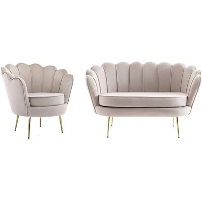 Unique Zitbank 2 personen en fauteuil in schelpvorm in taupe fluweel DANDELION - Taupe Unique Zitbank 2 personen en fauteuil in schelpvorm in taupe fluweel DANDELION - Taupe