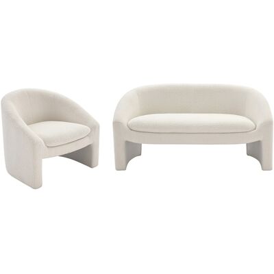 Unique Zitbank 2 personen en fauteuil in wit bouclé OSSANA - Wit Unique Zitbank 2 personen en fauteuil in wit bouclé OSSANA - Wit