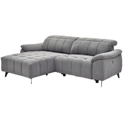 Unique Elektrische relaxhoekslaapbank met hoek links van grijze stof met textuur CELTIMO - Grijs Unique Elektrische relaxhoekslaapbank met hoek links van grijze stof met textuur CELTIMO - Grijs