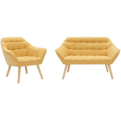 Unique Tweezitsslaapbank en fauteuil van mosterdgele stof CASERTA - Mosterdkleur Unique Tweezitsslaapbank en fauteuil van mosterdgele stof CASERTA - Mosterdkleur