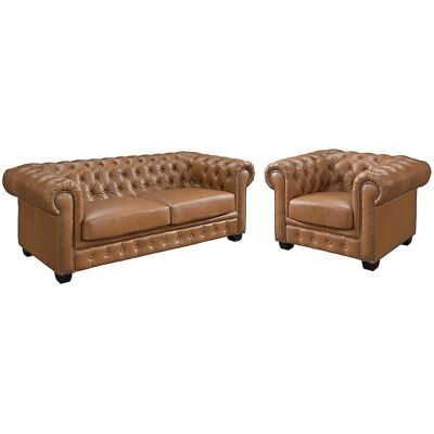Unique Chesterfield zitbank 3 + 1 plaatsen BRENTON 100% buffelleer - Vintage caramel - Camel Unique Chesterfield zitbank 3 + 1 plaatsen BRENTON 100% buffelleer - Vintage caramel - Camel