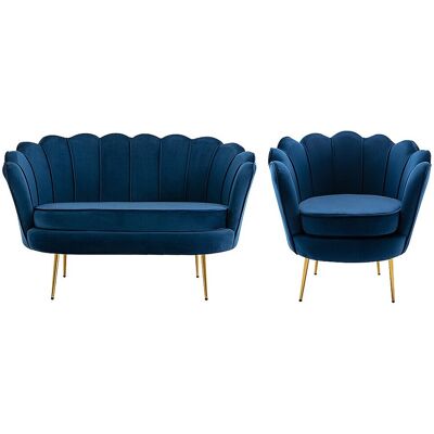 Unique Set tweezitsbank en fauteuil van fluweel - Nachtblauw - DANDELION - Nachtblauw Unique Set tweezitsbank en fauteuil van fluweel - Nachtblauw - DANDELION - Nachtblauw