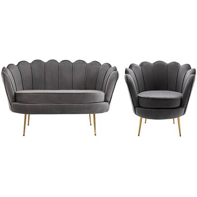 Unique Set tweezitsbank en fauteuil van fluweel - Antraciet - DANDELION - Antracietgrijs Unique Set tweezitsbank en fauteuil van fluweel - Antraciet - DANDELION - Antracietgrijs