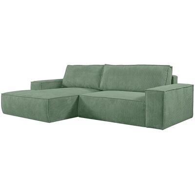 Unique Slaapbank met hoek links van amandelgroen ribfluweel AMELIA - Amandelgroen Unique Slaapbank met hoek links van amandelgroen ribfluweel AMELIA - Amandelgroen