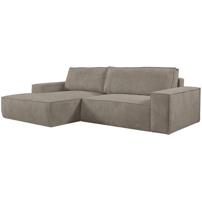 Unique Slaapbank met hoek links van taupegrijs ribfluweel AMELIA - Taupe Unique Slaapbank met hoek links van taupegrijs ribfluweel AMELIA - Taupe