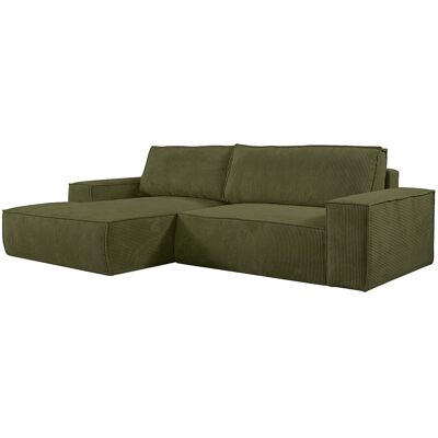 Unique Slaapbank met hoek links van olijfgroen ribfluweel AMELIA - Kaki Unique Slaapbank met hoek links van olijfgroen ribfluweel AMELIA - Kaki