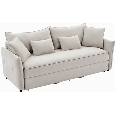 Unique Driezitsslaapbank van beige stof met zitting met vormgeheugen SITALA - Beige Unique Driezitsslaapbank van beige stof met zitting met vormgeheugen SITALA - Beige