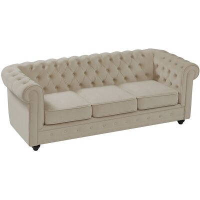 Unique Driezitsbank van beige velours CHESTERFIELD - Beige Unique Driezitsbank van beige velours CHESTERFIELD - Beige