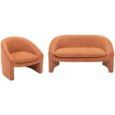 Unique Tweezitsbank en fauteuil van terracottakleurige stof OSSANA - Terracotta Unique Tweezitsbank en fauteuil van terracottakleurige stof OSSANA - Terracotta