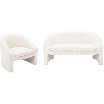 Unique Zitbank 2 plaatsen en fauteuil in gebroken wit ribfluweel OSSANA - Crème Unique Zitbank 2 plaatsen en fauteuil in gebroken wit ribfluweel OSSANA - Crème