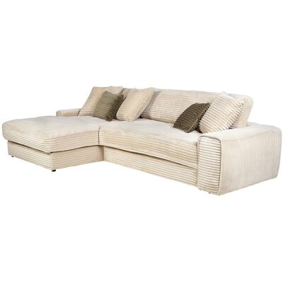 Unique Zitbank met hoek links van beige ribfluweel met brede ribbels CALAZO van - Beige Unique Zitbank met hoek links van beige ribfluweel met brede ribbels CALAZO van - Beige