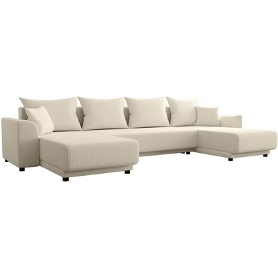 Unique Panoramische hoekslaapbank van beige ribfluweel NESSARO - Beige Unique Panoramische hoekslaapbank van beige ribfluweel NESSARO - Beige