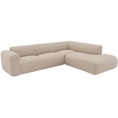 Unique Grote hoekbank met hoek rechts met rugleuning aan de Chaise longue van beige ribfluweel met fijne ribbels POGNI van Maison Céphy - Beige Unique Grote hoekbank met hoek rechts met rugleuning aan de Chaise longue van beige ribfluweel met fijne ribbels POGNI van Maison Céphy - Beige