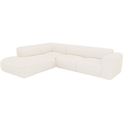 Unique Grote hoekbank met hoek links met rugleuning aan de meridienne van witte boucléstof POGNI van Maison Céphy - Wit Unique Grote hoekbank met hoek links met rugleuning aan de meridienne van witte boucléstof POGNI van Maison Céphy - Wit