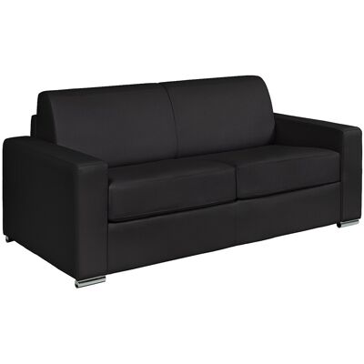 Unique Express-driezitsslaapbank van zwart buffelleer - Bed 140 cm - Matras 22 cm - CALITO - Zwart Unique Express-driezitsslaapbank van zwart buffelleer - Bed 140 cm - Matras 22 cm - CALITO - Zwart