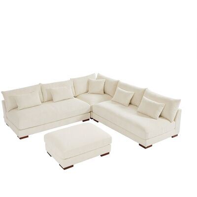 Unique Hoekbank met omkeerbare chaise longue en poef van beige ribfluweel SPERONE van - Beige Unique Hoekbank met omkeerbare chaise longue en poef van beige ribfluweel SPERONE van - Beige