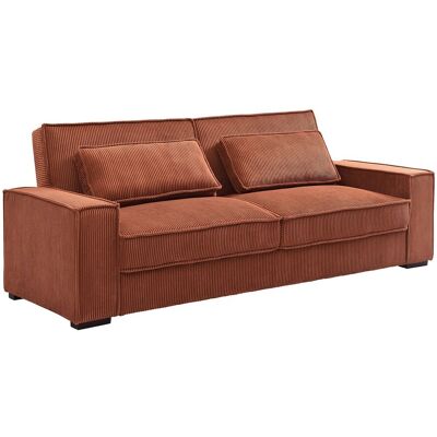 Unique Driezitsslaapbank van terracottakleurig ribfluweel FINORO - Terracotta Unique Driezitsslaapbank van terracottakleurig ribfluweel FINORO - Terracotta