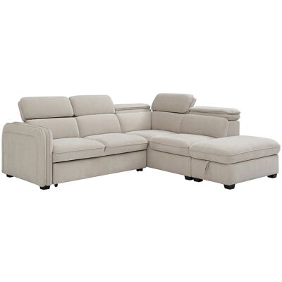 Unique Slaapbank met hoek rechts en poef in beige stof - BALOTIA - Beige Unique Slaapbank met hoek rechts en poef in beige stof - BALOTIA - Beige