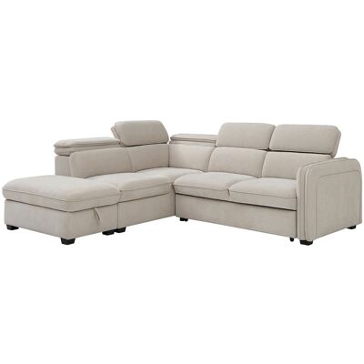 Unique Slaapbank met hoek links en poef in beige stof - BALOTIA - Beige Unique Slaapbank met hoek links en poef in beige stof - BALOTIA - Beige