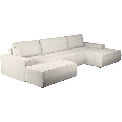Unique XXL hoekslaapbank van beige ribfluweel AMELIA - Beige Unique XXL hoekslaapbank van beige ribfluweel AMELIA - Beige