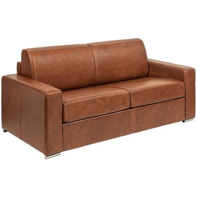Unique Driezits express slaapbank in vintage karamelkleurig buffelleer - Slaapoppervlak 140 cm - Matras 14 cm - CALITO - Bruin Unique Driezits express slaapbank in vintage karamelkleurig buffelleer - Slaapoppervlak 140 cm - Matras 14 cm - CALITO - Bruin