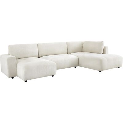 Unique Grote panoramische hoekbank links in beige chenille stof CELARO - Beige Unique Grote panoramische hoekbank links in beige chenille stof CELARO - Beige