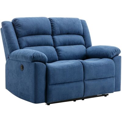 Unique Elektrische tweezits-relaxbank van blauwe stoffen bekleding BUROLO - Blauw Unique Elektrische tweezits-relaxbank van blauwe stoffen bekleding BUROLO - Blauw