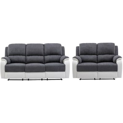 Unique Twee- en driezits-relaxbank van microvezel en grijs en wit kunstleer BRODY - Grijs, Wit Unique Twee- en driezits-relaxbank van microvezel en grijs en wit kunstleer BRODY - Grijs, Wit