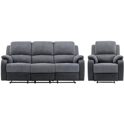 Unique Driezits-relaxbank en -fauteuil van microvezel en grijs en zwart kunstleer BRODY - Zwart, Grijs Unique Driezits-relaxbank en -fauteuil van microvezel en grijs en zwart kunstleer BRODY - Zwart, Grijs