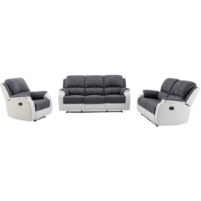 Unique Twee- en driezits-relaxbank en -fauteuil van microvezel en grijs en wit kunstleer BRODY - Grijs, Wit Unique Twee- en driezits-relaxbank en -fauteuil van microvezel en grijs en wit kunstleer BRODY - Grijs, Wit