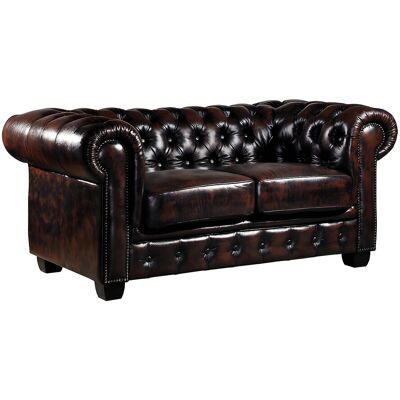 Unique Tweezitsbank Chesterfield BRENTON 100% buffelleer - bruin tinten - Donkerbruin Unique Tweezitsbank Chesterfield BRENTON 100% buffelleer - bruin tinten - Donkerbruin