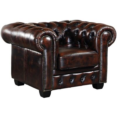 Unique Fauteuil chesterfield BRENTON 100% buffelleer - bruin tinten - Donkerbruin Unique Fauteuil chesterfield BRENTON 100% buffelleer - bruin tinten - Donkerbruin