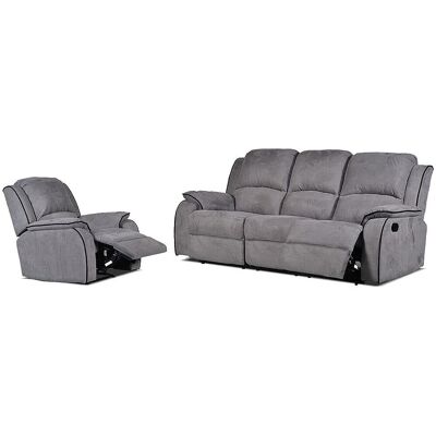 Unique Driezits relaxbank en relaxfauteuil van microvezel HERNANI - grijs - Grijs Unique Driezits relaxbank en relaxfauteuil van microvezel HERNANI - grijs - Grijs