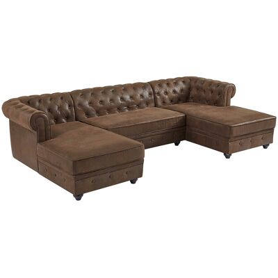 Unique Brede hoekbank van microvezel met verouderd leereffect CHESTERFIELD - Bruin Unique Brede hoekbank van microvezel met verouderd leereffect CHESTERFIELD - Bruin