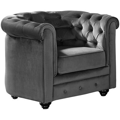 Unique Fauteuil CHESTERFIELD - velours - antraciet - Antracietgrijs Unique Fauteuil CHESTERFIELD - velours - antraciet - Antracietgrijs