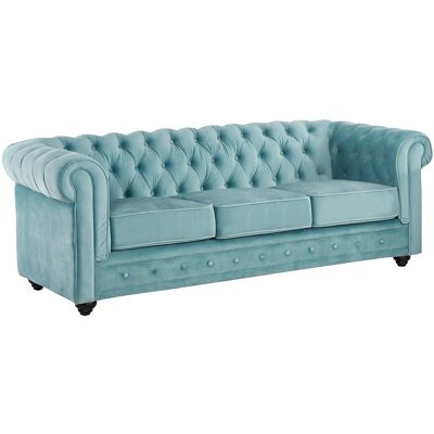 Unique Driezitsbank CHESTERFIELD - velours - pastelblauw - Blauwe lucht Unique Driezitsbank CHESTERFIELD - velours - pastelblauw - Blauwe lucht
