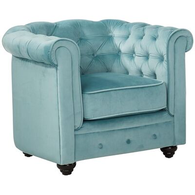 Unique Fauteuil CHESTERFIELD - velours - pastelblauw - Blauwe lucht Unique Fauteuil CHESTERFIELD - velours - pastelblauw - Blauwe lucht