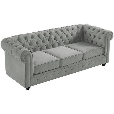 Unique Driezitsbank CHESTERFIELD - velours - lichtgrijs - Lichtgrijs Unique Driezitsbank CHESTERFIELD - velours - lichtgrijs - Lichtgrijs
